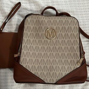 MKP Monogrammed Brown and Cream Backpack